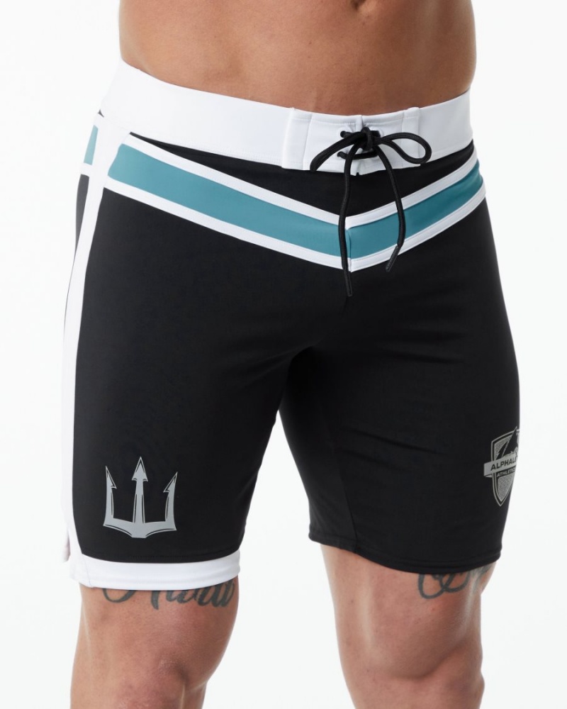 Men's Alphalete Trident Competition Short Boardshorts Black | 9416-QTABV