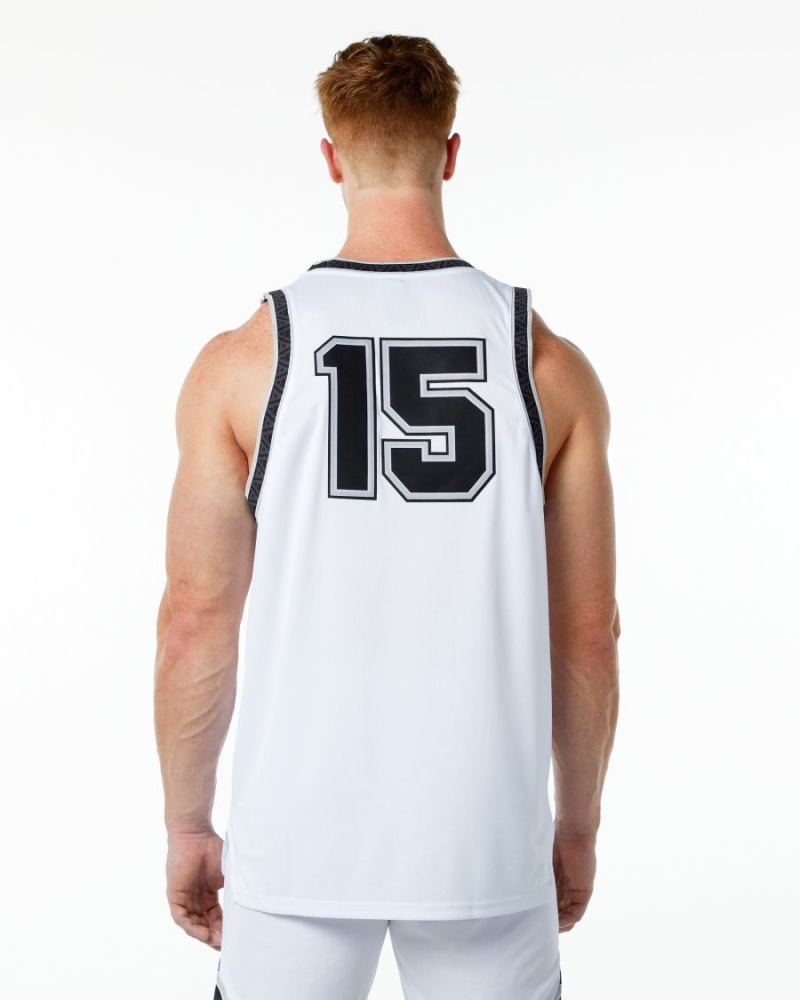 Men's Alphalete Varsity Basketball Jersey Stringers White | 1645-EMBUF