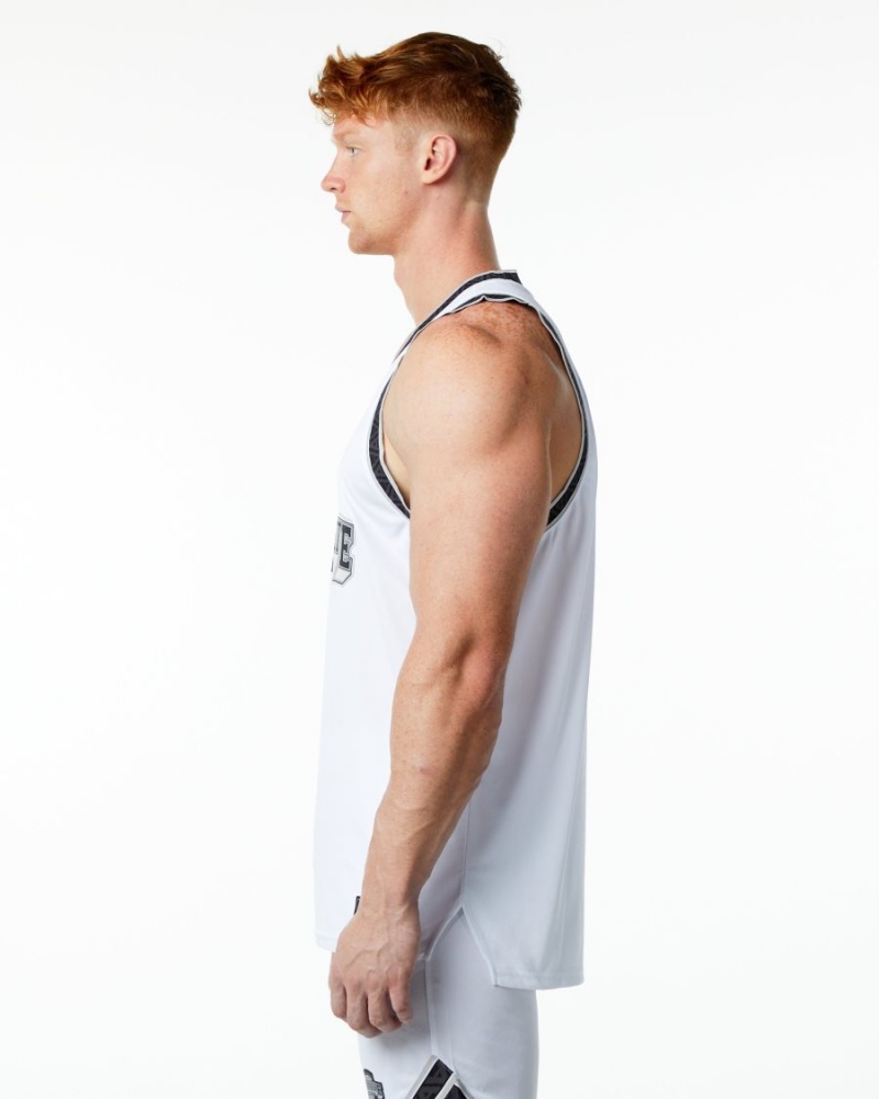 Men's Alphalete Varsity Basketball Jersey Stringers White | 1645-EMBUF