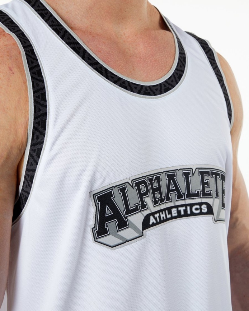 Men's Alphalete Varsity Basketball Jersey Stringers White | 1645-EMBUF