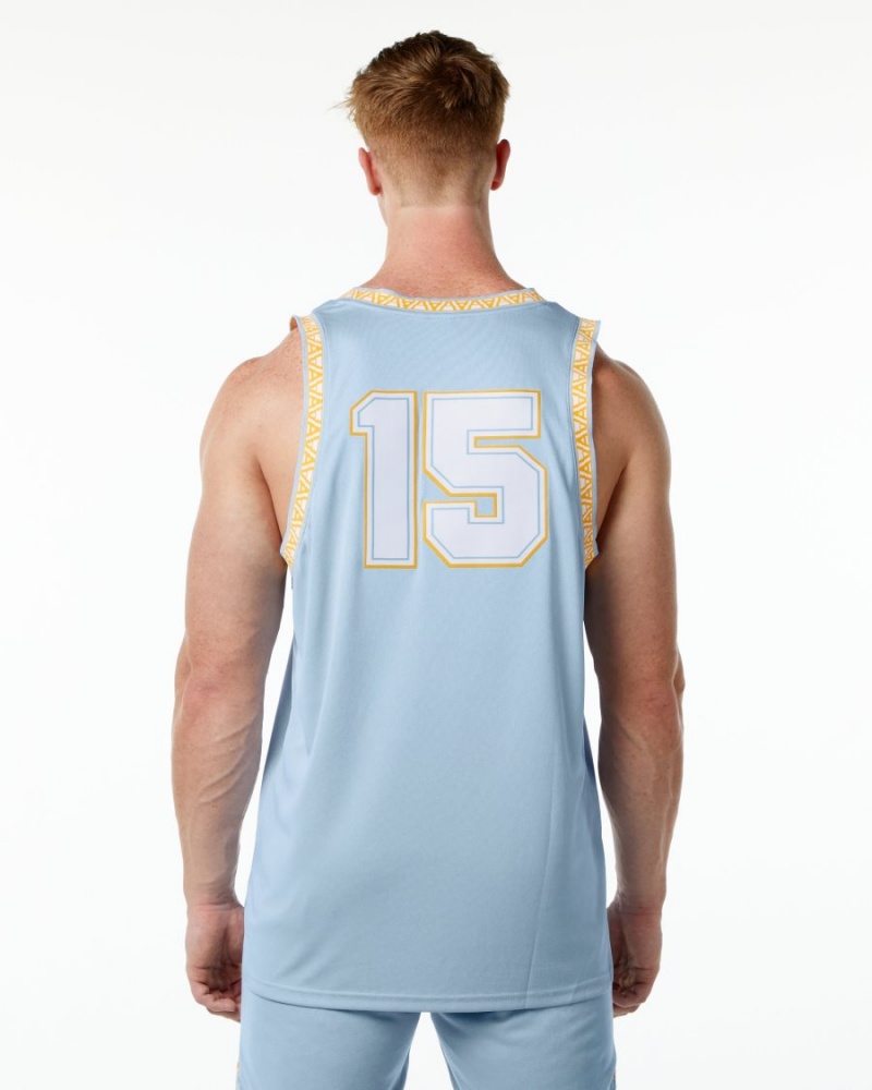 Men's Alphalete Varsity Basketball Jersey Stringers Light Blue | 2389-QUJIO