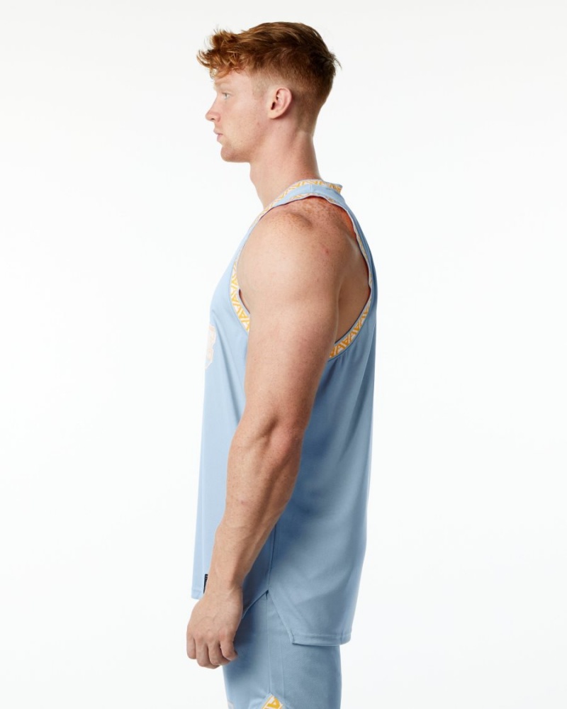 Men's Alphalete Varsity Basketball Jersey Stringers Light Blue | 2389-QUJIO