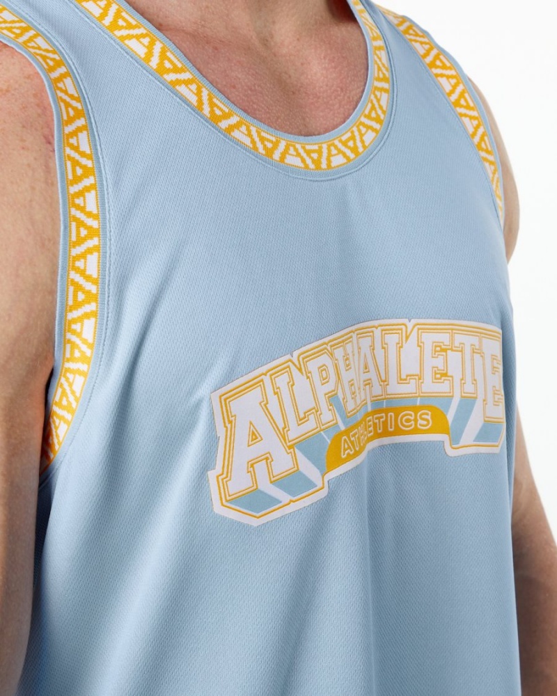 Men's Alphalete Varsity Basketball Jersey Stringers Light Blue | 2389-QUJIO