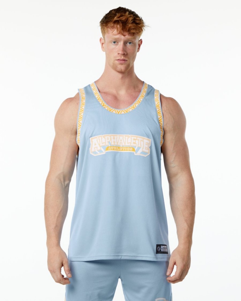 Men\'s Alphalete Varsity Basketball Jersey Stringers Light Blue | 2389-QUJIO