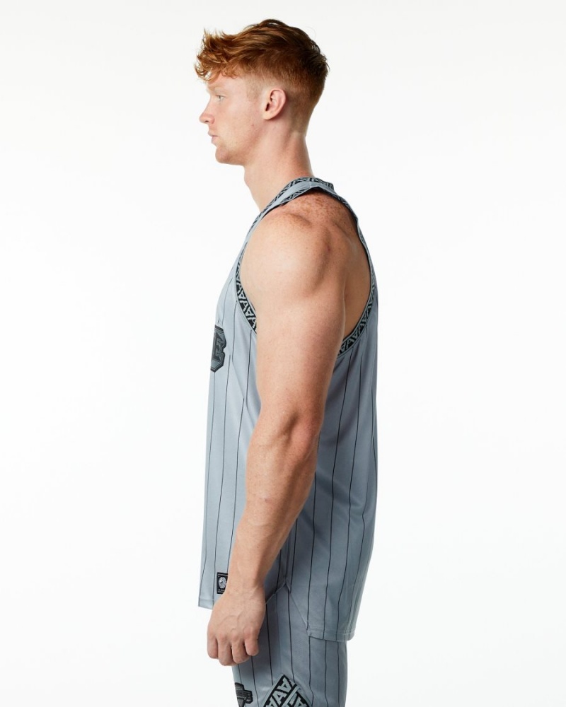 Men's Alphalete Varsity Basketball Jersey Stringers Grey Pinstripe | 4097-ICAKU