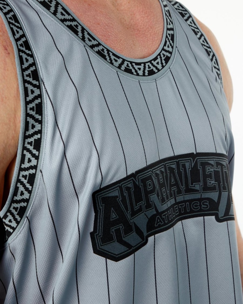 Men's Alphalete Varsity Basketball Jersey Stringers Grey Pinstripe | 4097-ICAKU