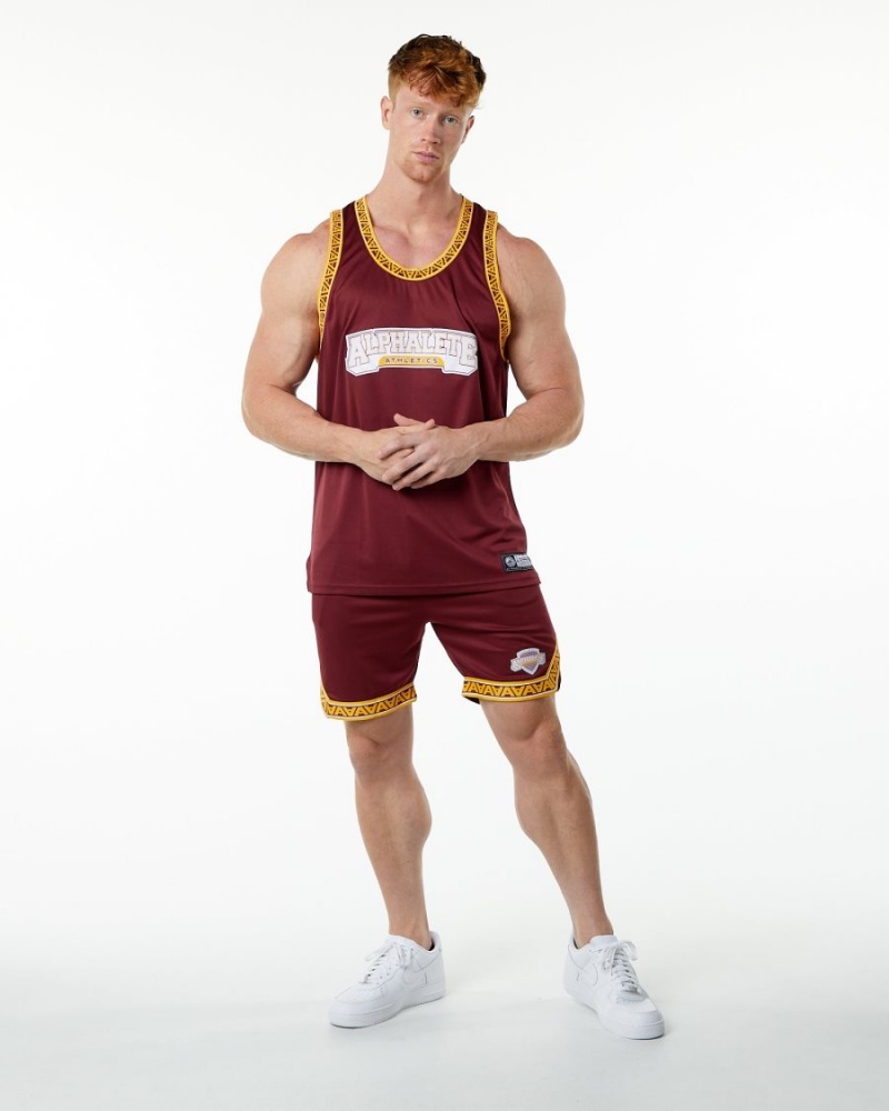 Men's Alphalete Varsity Basketball Jersey Stringers Crimson | 3729-DWSAO