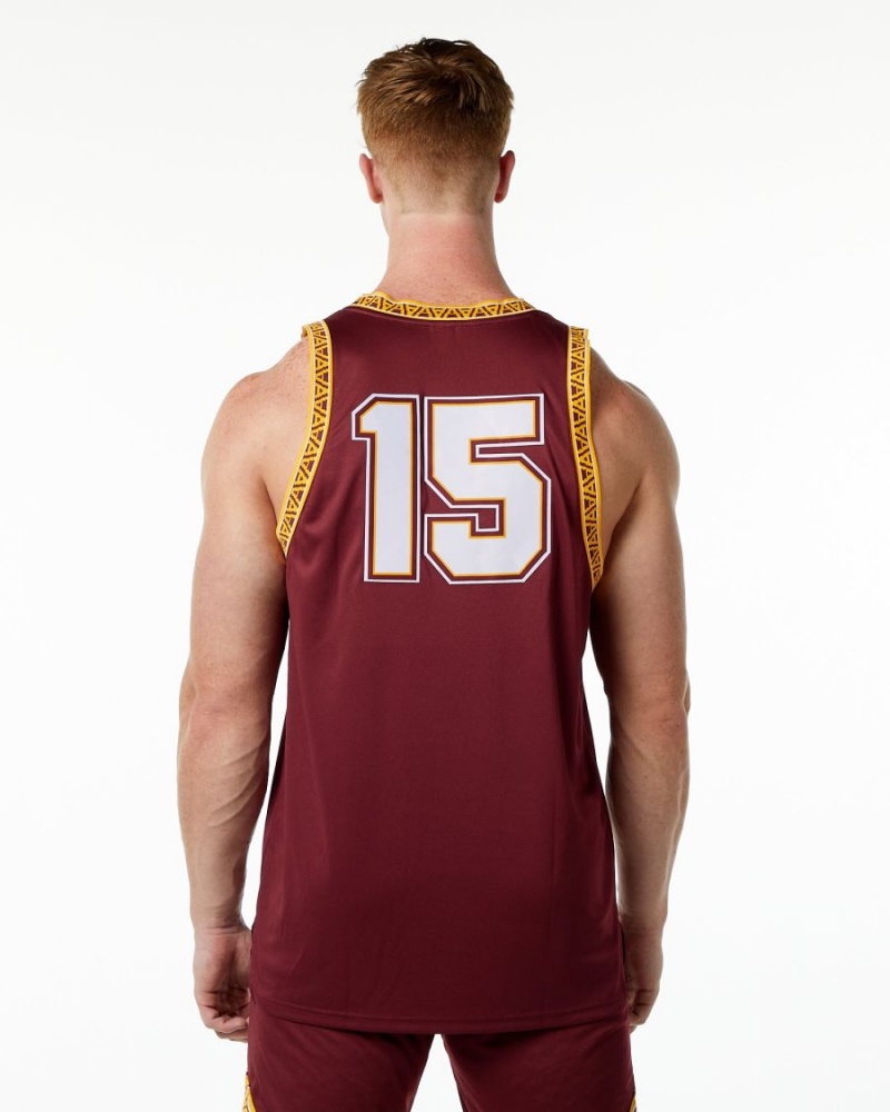 Men's Alphalete Varsity Basketball Jersey Stringers Crimson | 3729-DWSAO