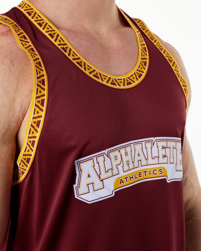 Men's Alphalete Varsity Basketball Jersey Stringers Crimson | 3729-DWSAO