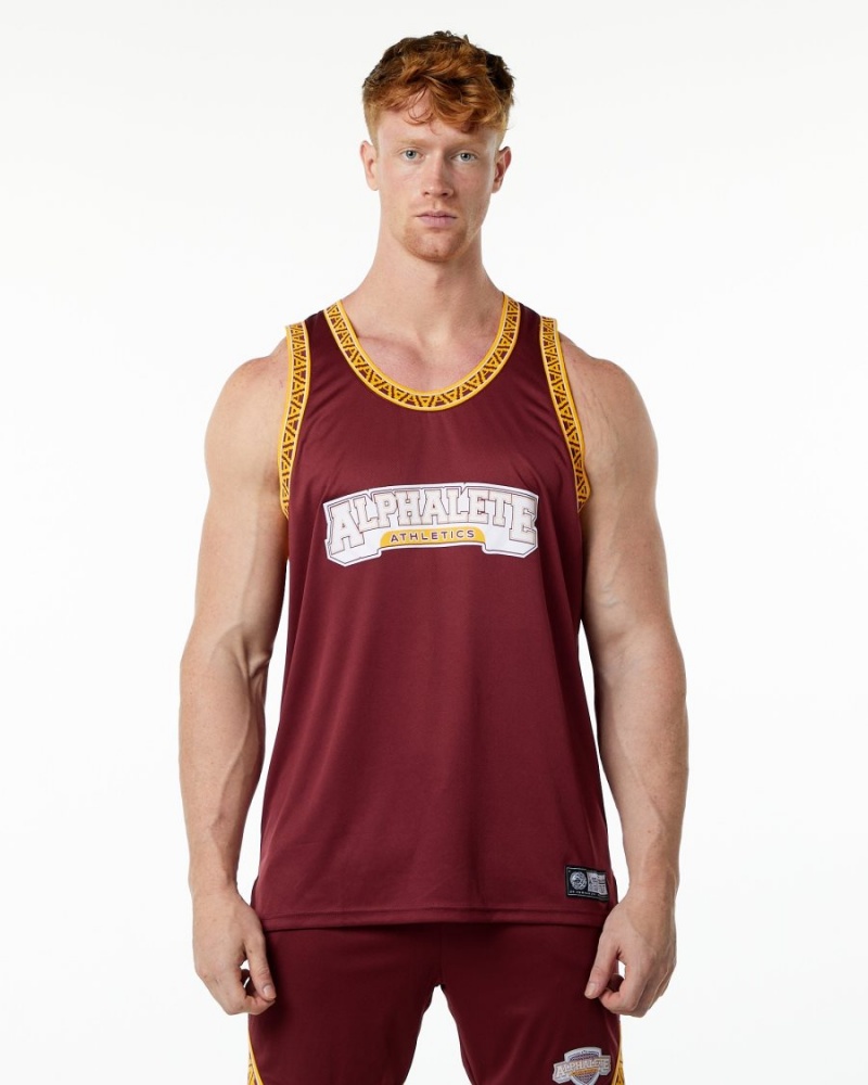 Men\'s Alphalete Varsity Basketball Jersey Stringers Crimson | 3729-DWSAO