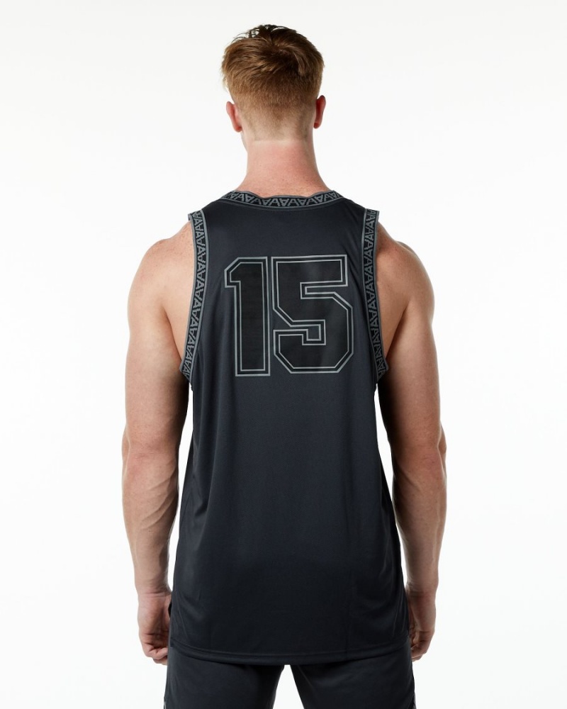 Men's Alphalete Varsity Basketball Jersey Stringers Black | 4805-OKAEV