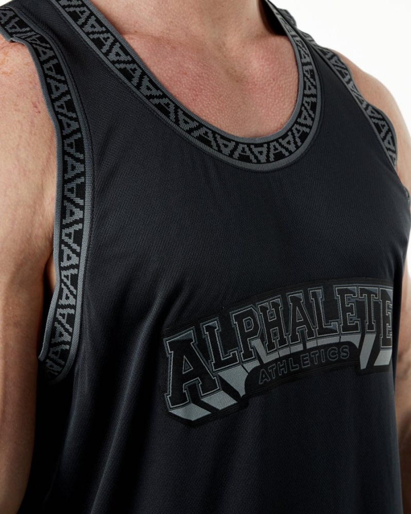 Men's Alphalete Varsity Basketball Jersey Stringers Black | 4805-OKAEV