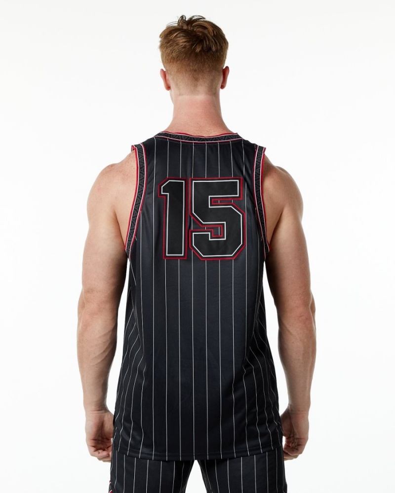 Men's Alphalete Varsity Basketball Jersey Stringers Black Pinstripe | 2769-YKZIW