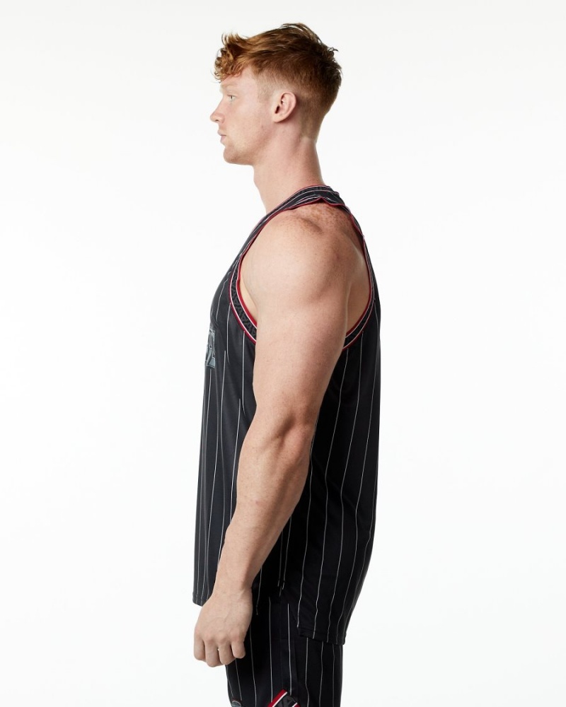 Men's Alphalete Varsity Basketball Jersey Stringers Black Pinstripe | 2769-YKZIW