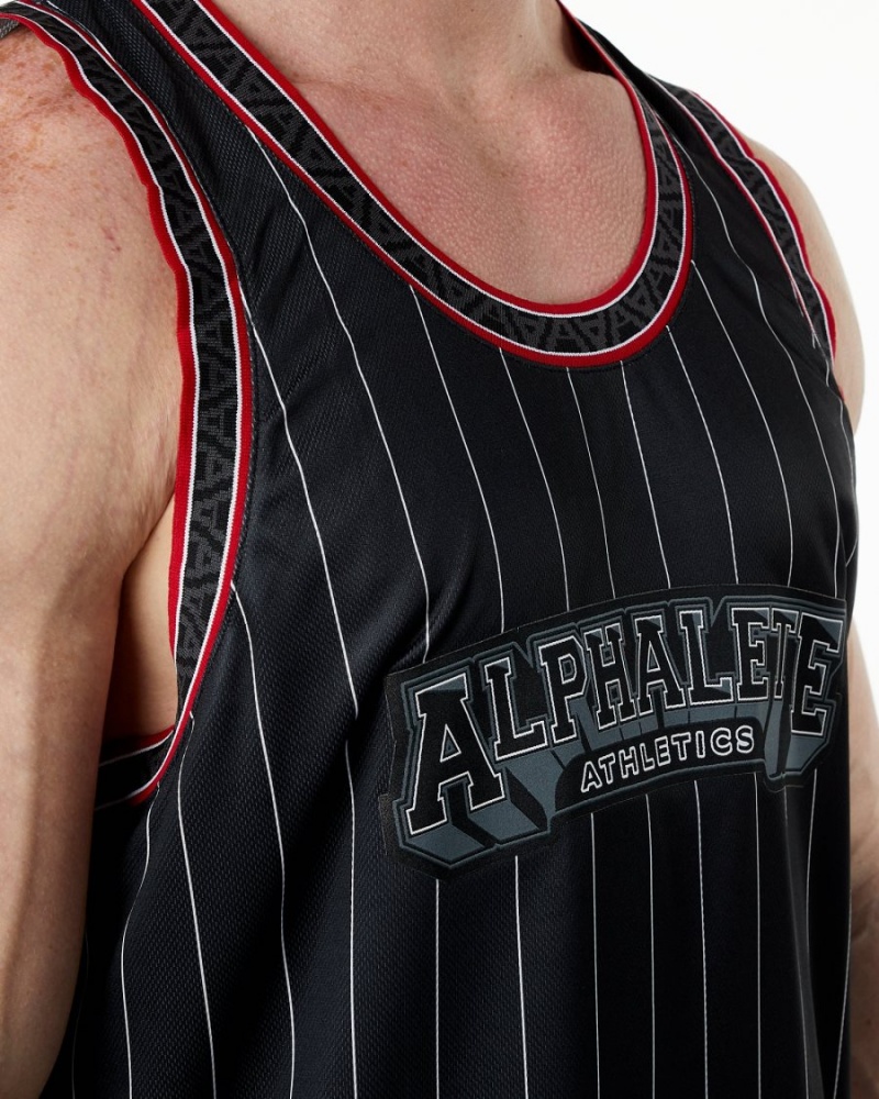 Men's Alphalete Varsity Basketball Jersey Stringers Black Pinstripe | 2769-YKZIW