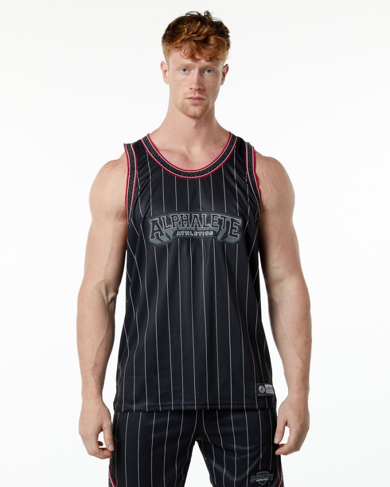 Men\'s Alphalete Varsity Basketball Jersey Stringers Black Pinstripe | 2769-YKZIW