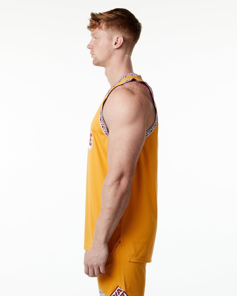 Men's Alphalete Varsity Basketball Jersey Stringers Marigold | 3702-UILDP