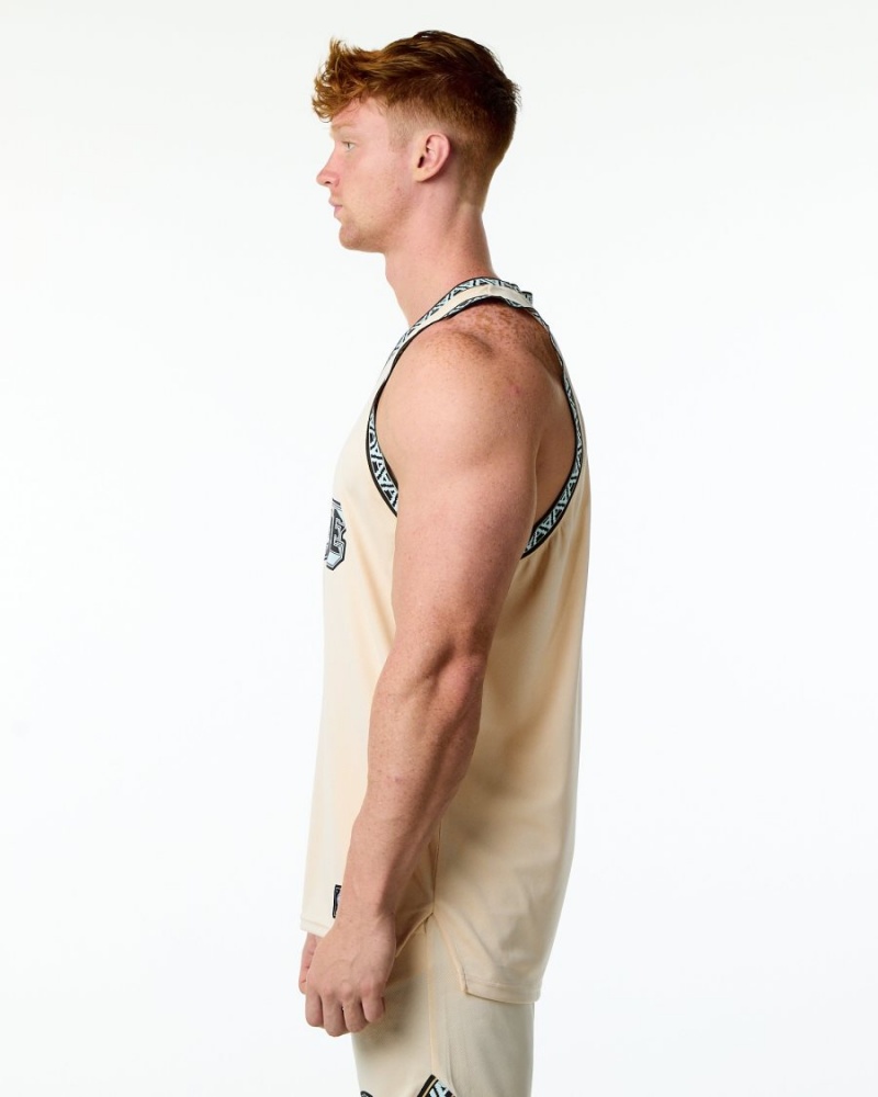 Men's Alphalete Varsity Basketball Jersey Stringers Tan | 3240-KPFRG