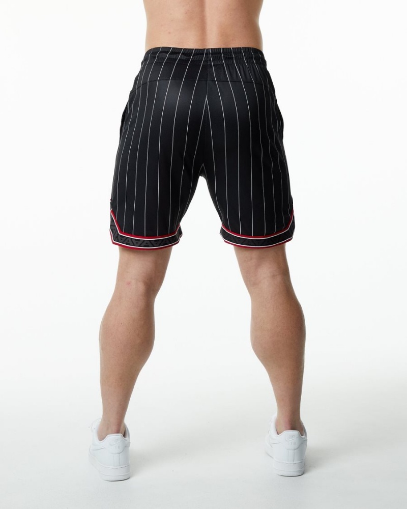 Men's Alphalete Varsity Basketball Short 9" Shorts Black Pinstripe | 1402-ERQBK