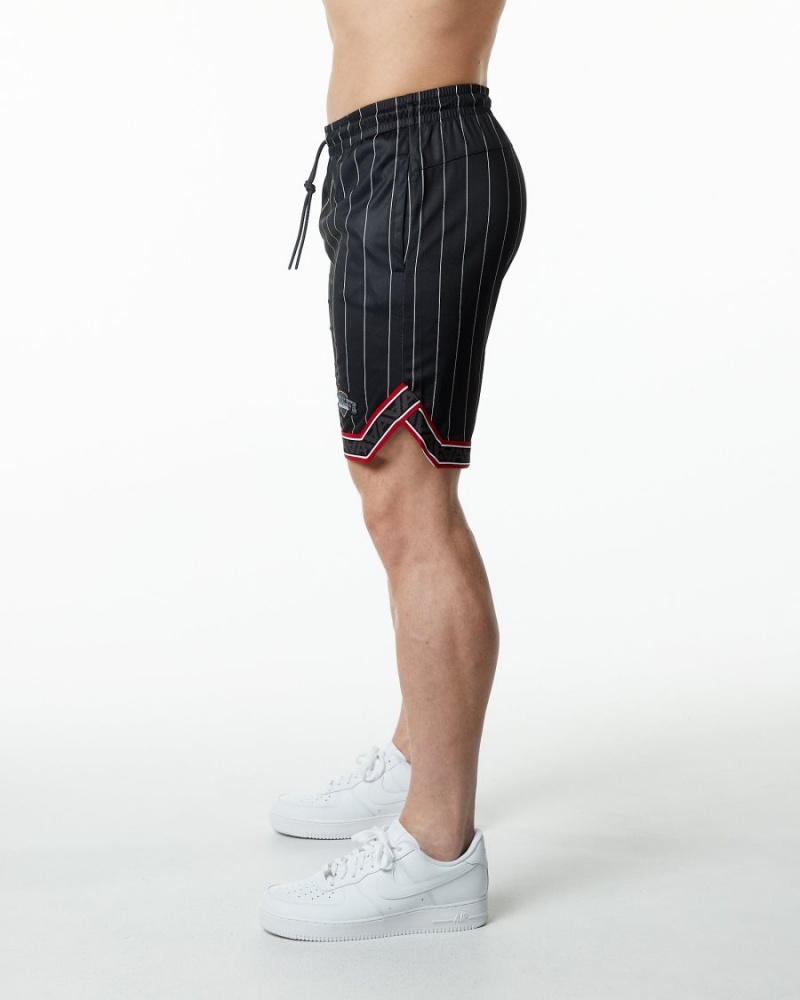 Men's Alphalete Varsity Basketball Short 9" Shorts Black Pinstripe | 1402-ERQBK