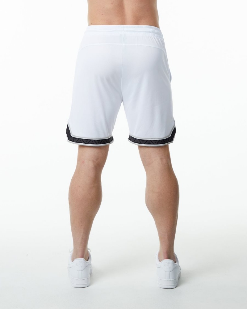 Men's Alphalete Varsity Basketball Short 9" Shorts White | 7312-BZSDX