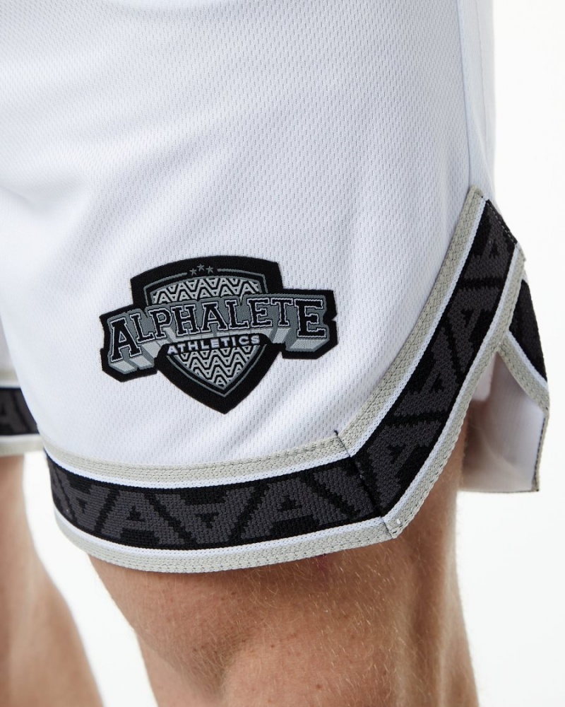 Men's Alphalete Varsity Basketball Short 9" Shorts White | 7312-BZSDX