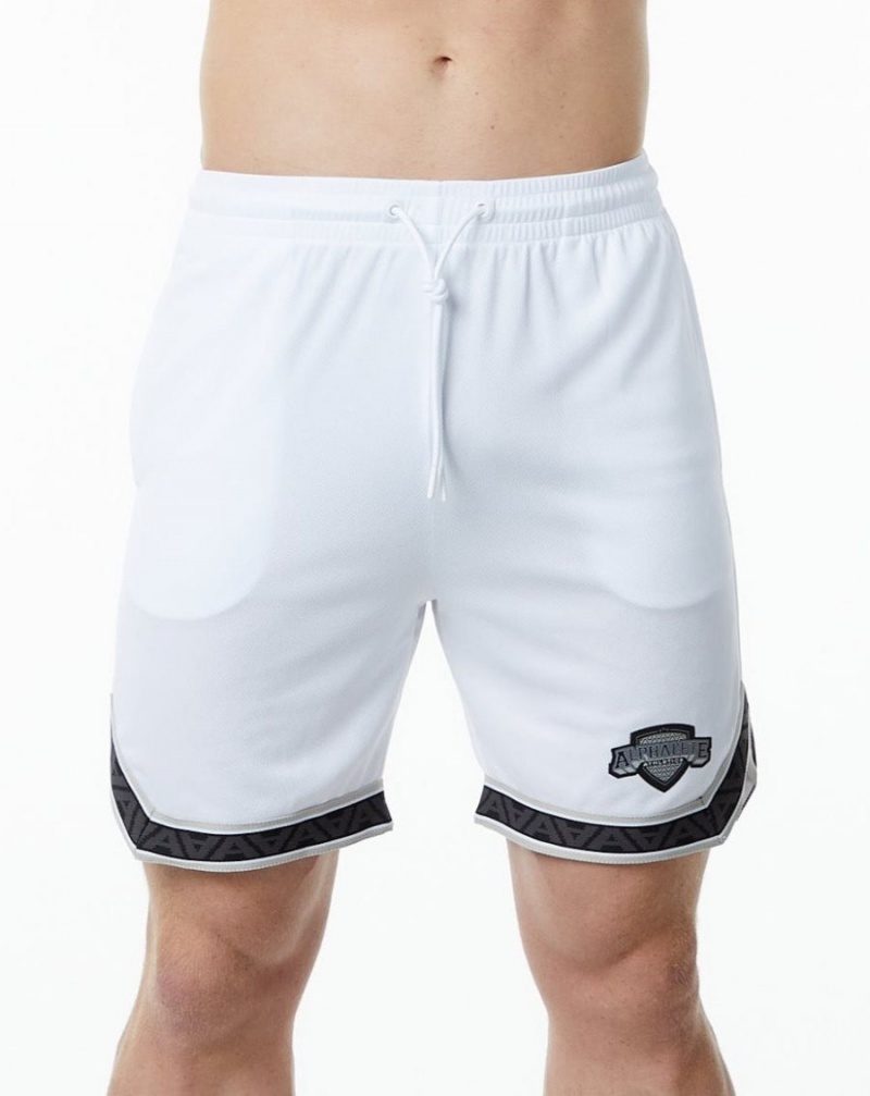 Men\'s Alphalete Varsity Basketball Short 9" Shorts White | 7312-BZSDX