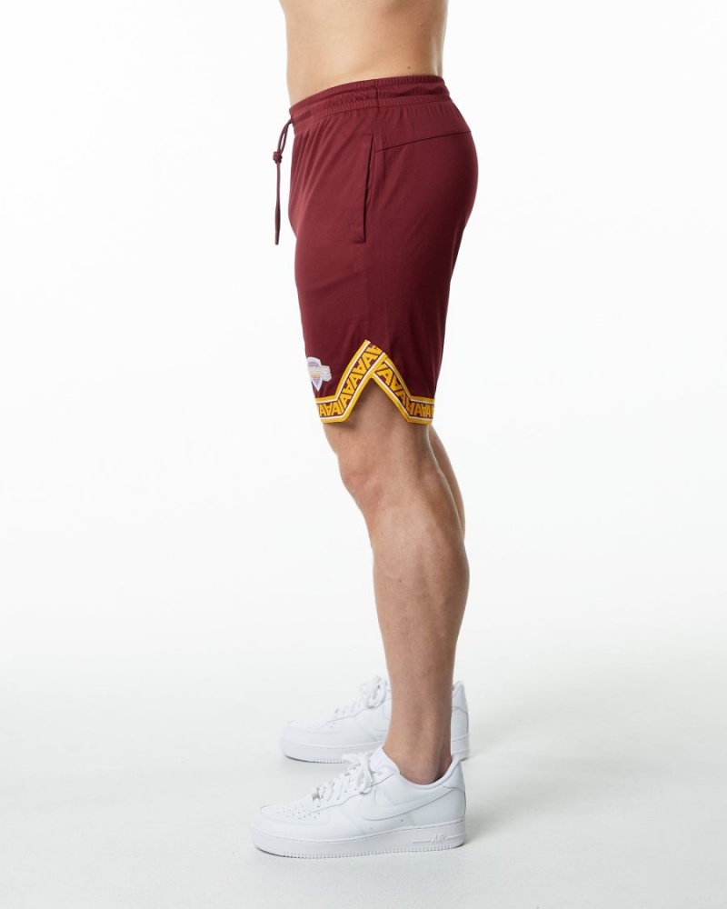 Men's Alphalete Varsity Basketball Short 9" Shorts Crimson | 6705-KNMIU