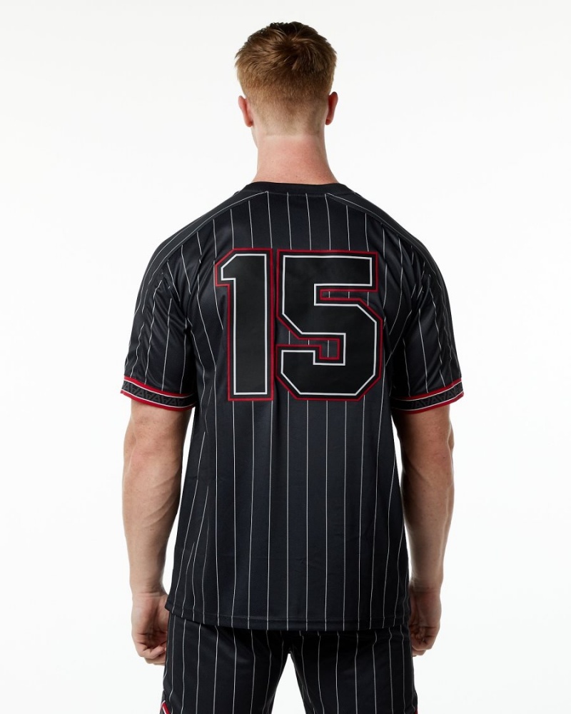 Men's Alphalete Varsity NFL Jersey Shirts Black Pinstripe | 7308-ETSVY