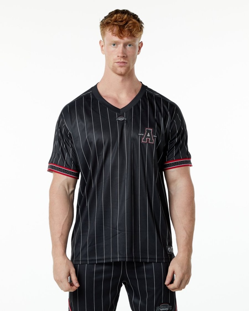 Men\'s Alphalete Varsity NFL Jersey Shirts Black Pinstripe | 7308-ETSVY