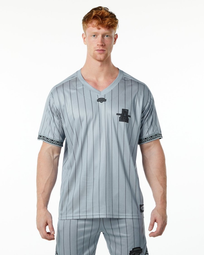 Men\'s Alphalete Varsity NFL Jersey Shirts Grey Pinstripe | 7031-JMHIC