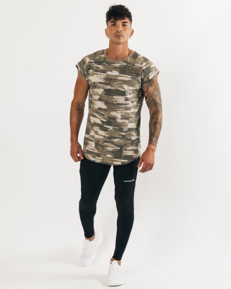 Men's Alphalete Velocity Sleeveless Tee Stringers Tan Canvas Camo | 1758-XOZAD