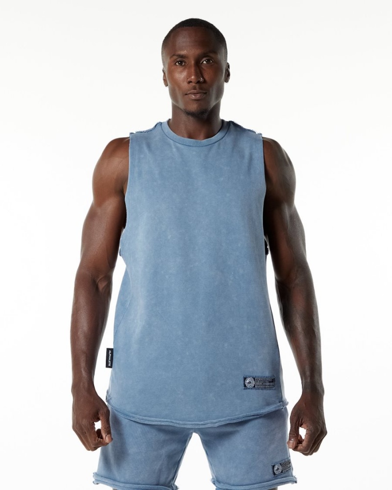 Men\'s Alphalete Very Terry Cutoff Stringers Celestial Blue | 0642-GYDNT