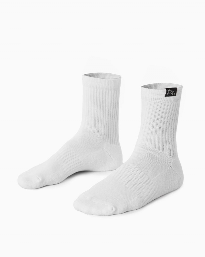 Men's Alphalete Wolf Head Crew Sock 3pk Accessories White | 3807-HWSYZ