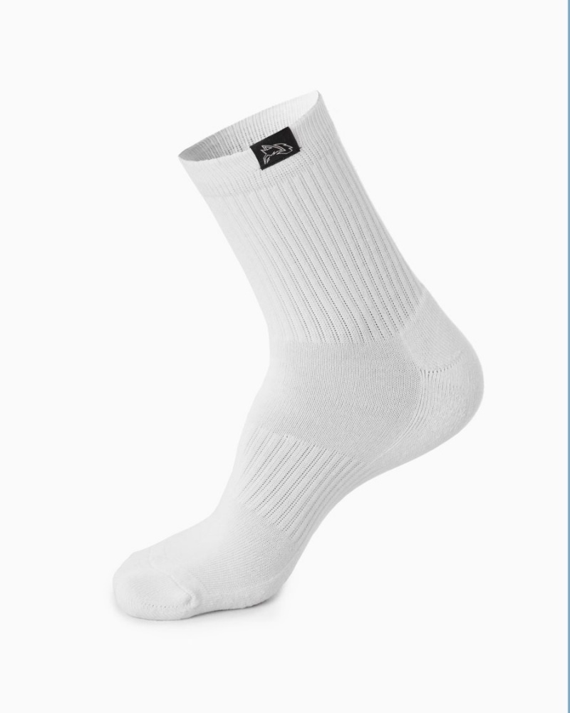 Men's Alphalete Wolf Head Crew Sock 3pk Accessories White | 3807-HWSYZ