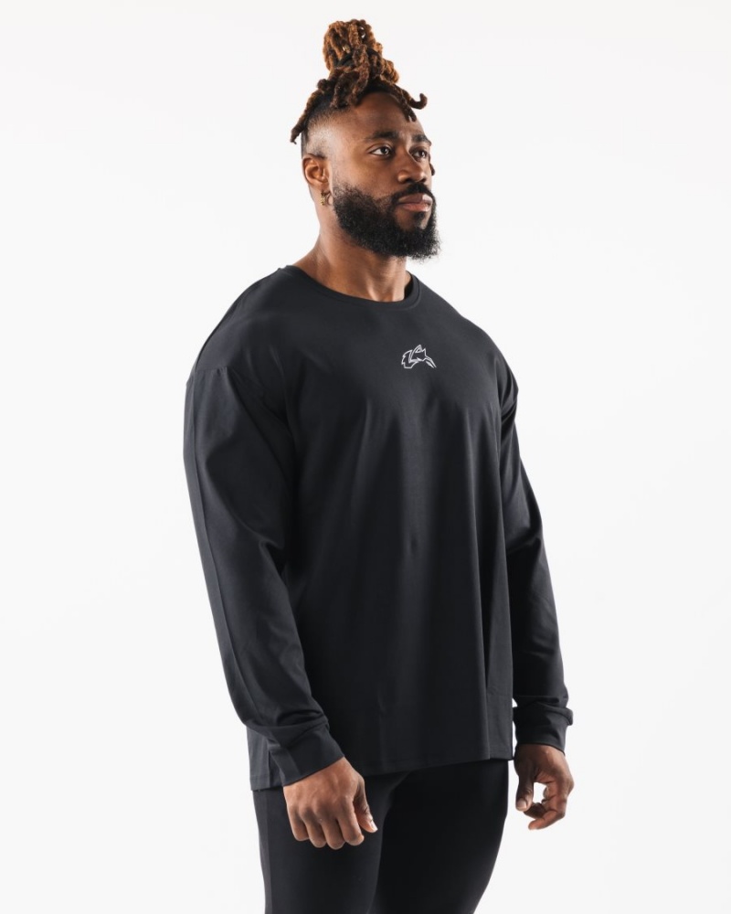 Men's Alphalete Wolf Head LS Tee Shirts Black | 4706-CGWOI