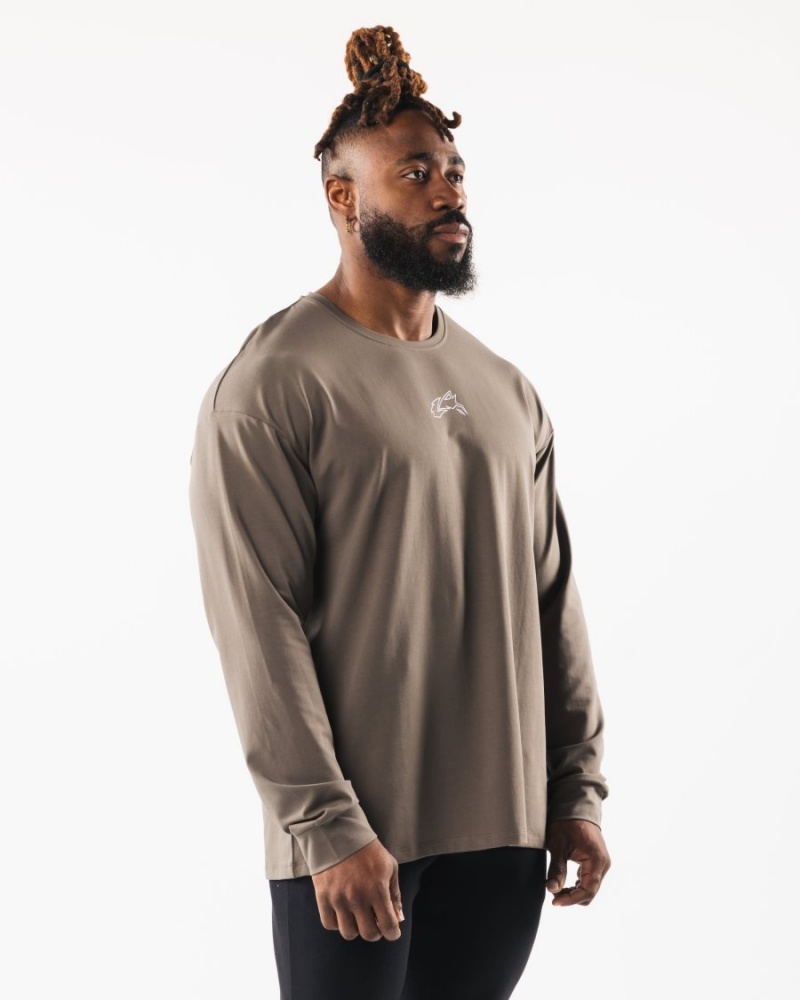 Men's Alphalete Wolf Head LS Tee Shirts Desert Taupe | 9705-YCFKL