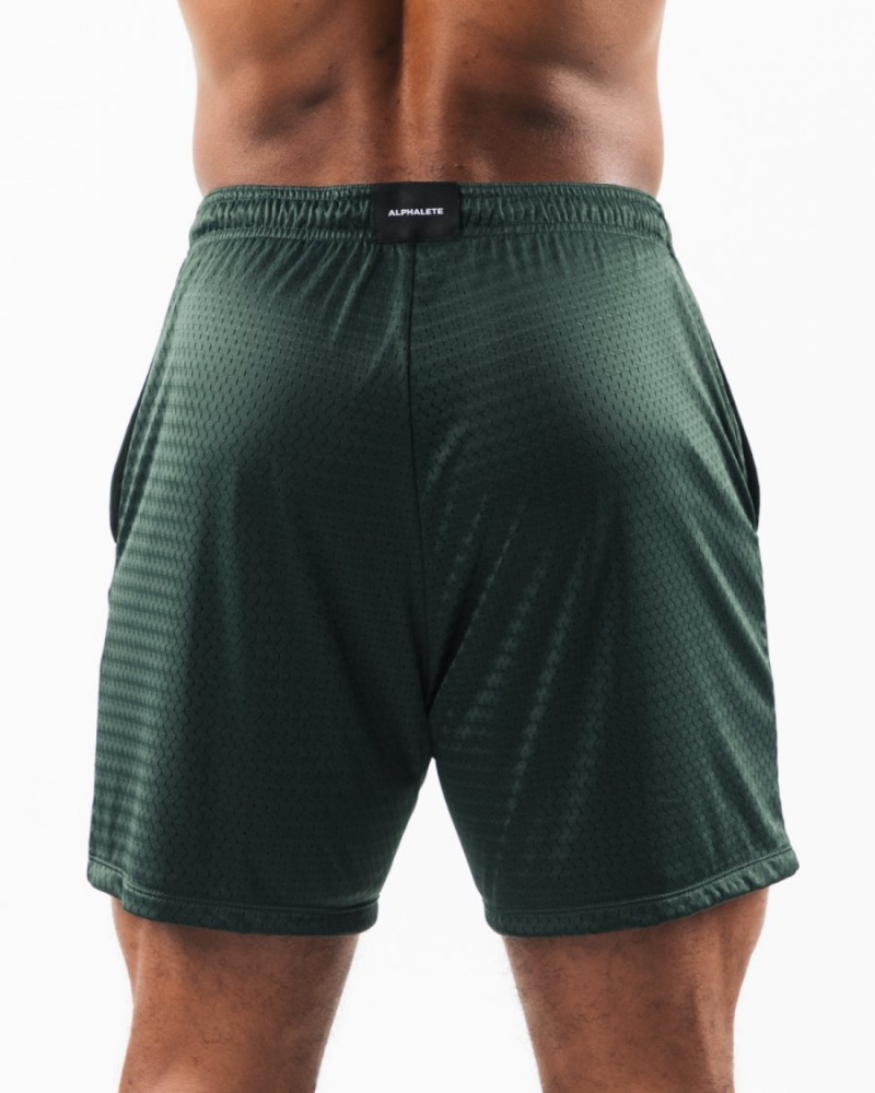 Men's Alphalete Wolf Head Mesh Short 6" Shorts Evergreen | 8634-DPIZY