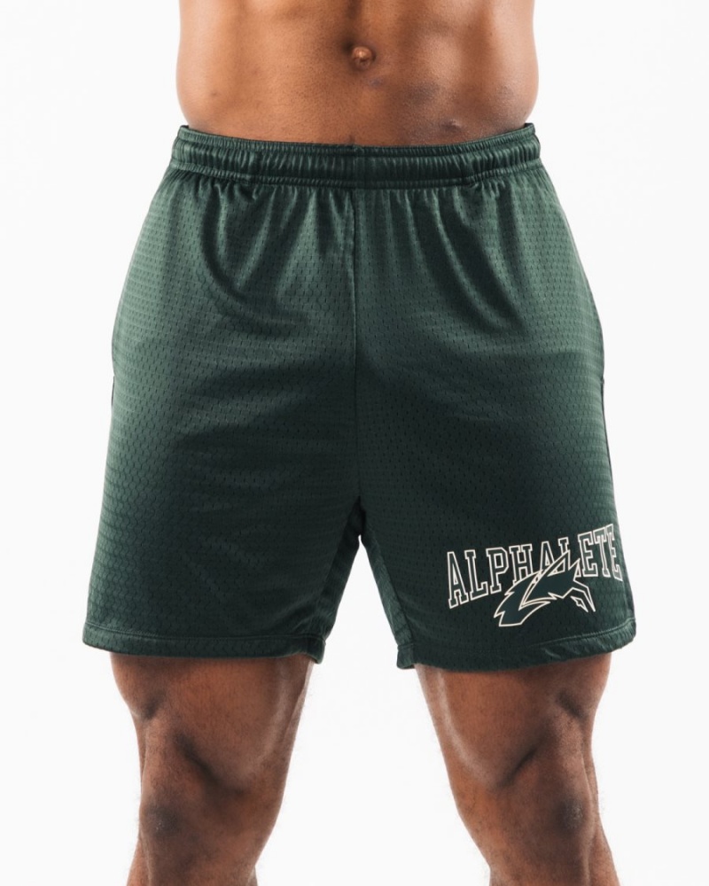 Men\'s Alphalete Wolf Head Mesh Short 6" Shorts Evergreen | 8634-DPIZY