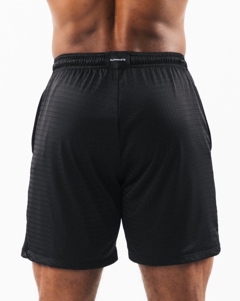 Men's Alphalete Wolf Head Mesh Short 6" Shorts Black / Sea Shell | 4087-INLFV