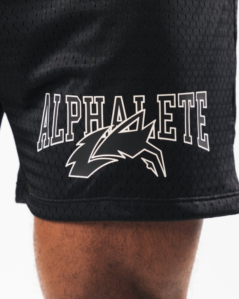 Men's Alphalete Wolf Head Mesh Short 6" Shorts Black / Sea Shell | 4087-INLFV