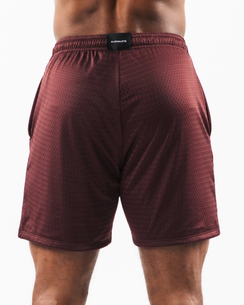 Men's Alphalete Wolf Head Mesh Short 6" Shorts Sangria | 5943-LUMVH