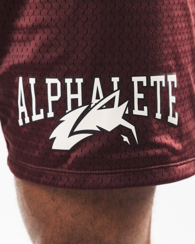 Men's Alphalete Wolf Head Mesh Short 6" Shorts Sangria | 5943-LUMVH