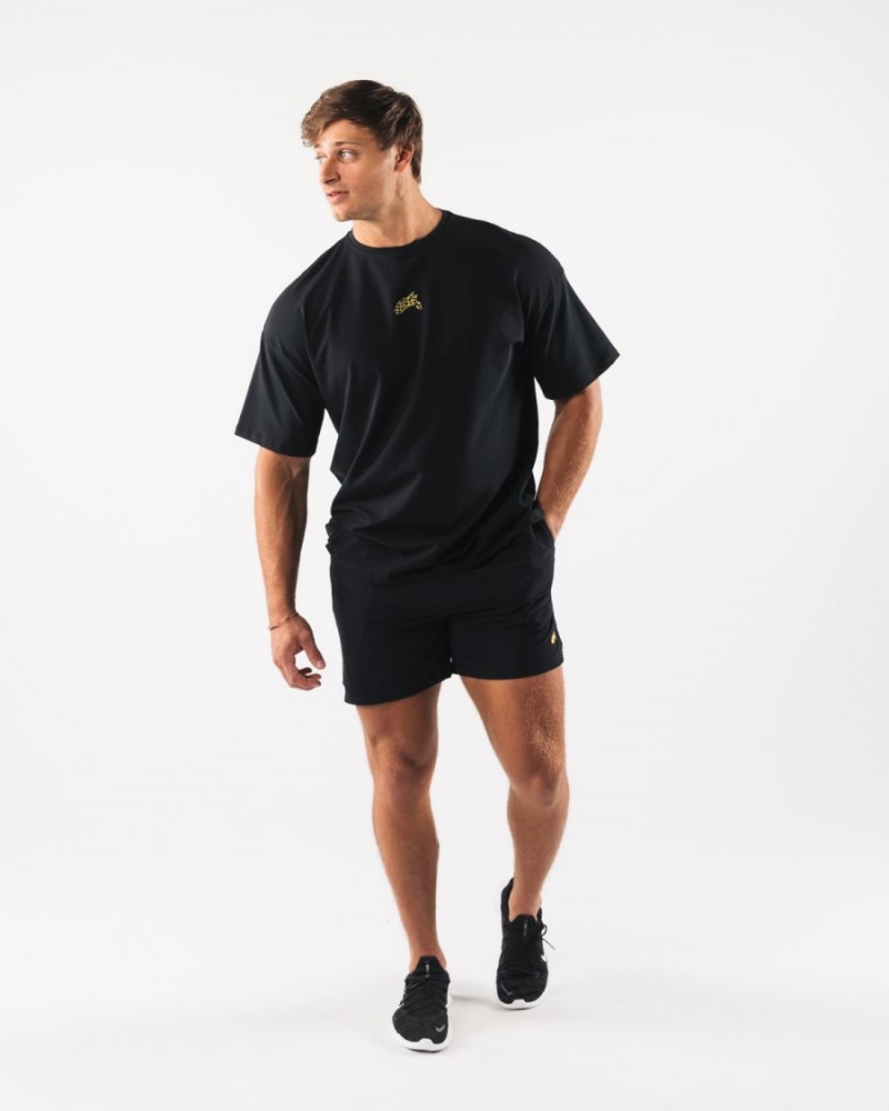 Men's Alphalete Wolf Head Paisley Print Tee Shirts Black | 8061-VQNGF