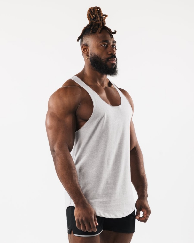 Men's Alphalete Wolf Head Raw Cut Tank Tanks Heather Grey | 0354-OQGBC