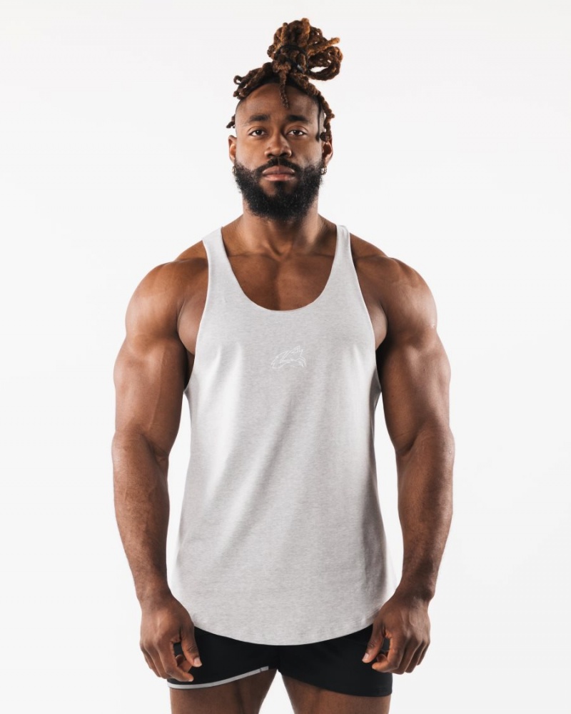 Men\'s Alphalete Wolf Head Raw Cut Tank Tanks Heather Grey | 0354-OQGBC