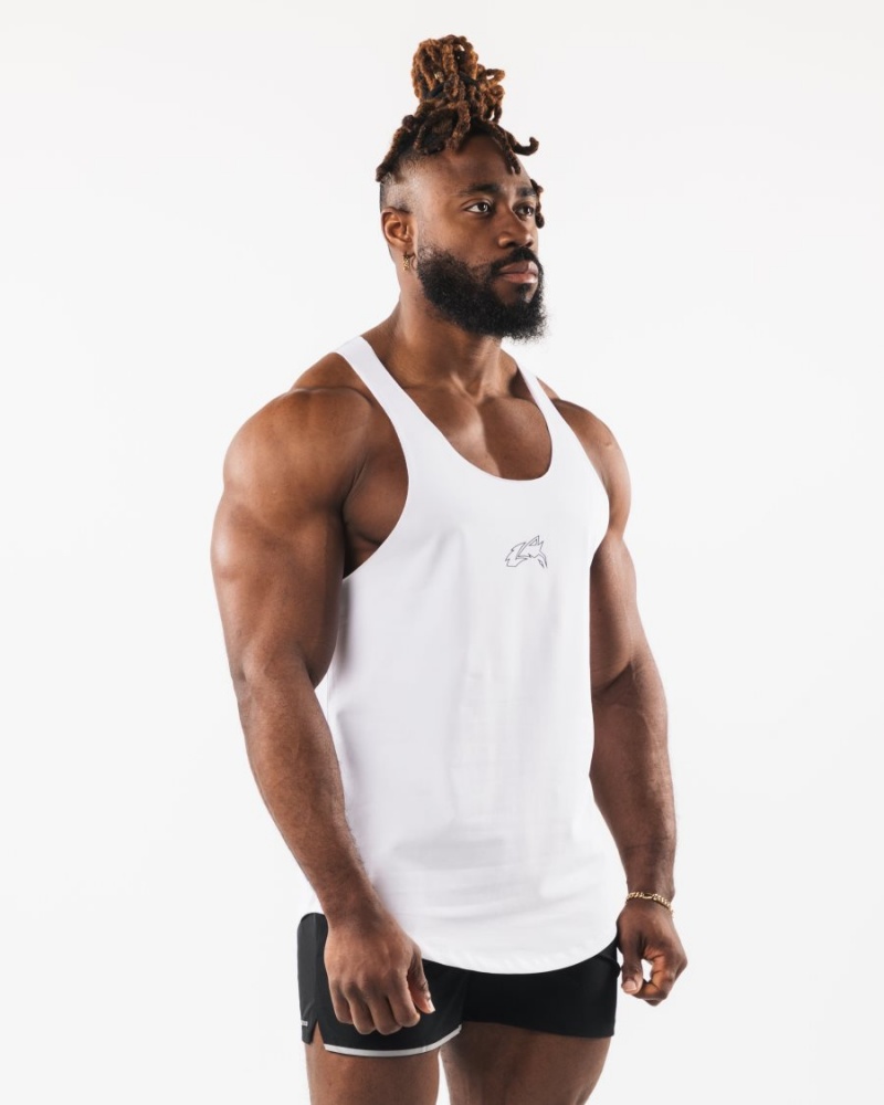 Men's Alphalete Wolf Head Raw Cut Tank Tanks White | 7604-SWNAO