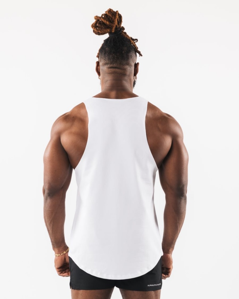 Men's Alphalete Wolf Head Raw Cut Tank Tanks White | 7604-SWNAO