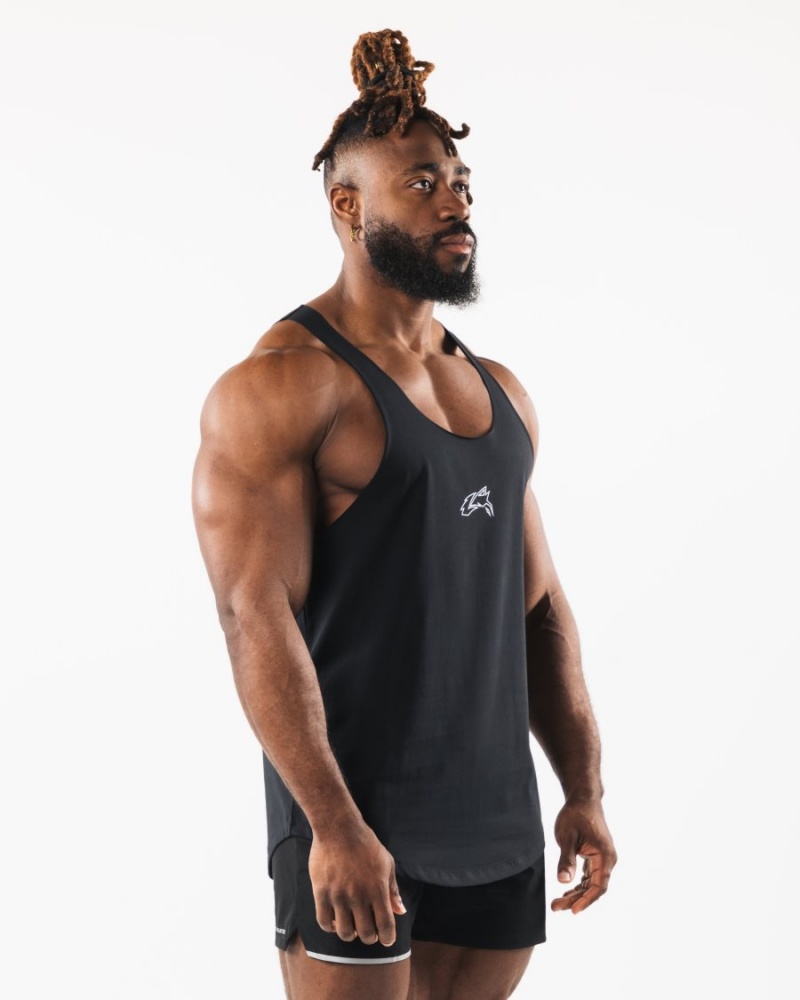 Men's Alphalete Wolf Head Raw Cut Tank Tanks Black | 5012-PSKZB