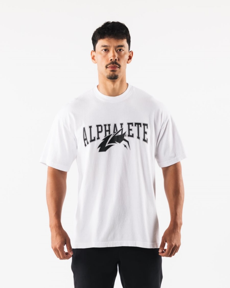 Men's Alphalete Wolf Head Tee Shirts White / Black | 3046-ZYGWB